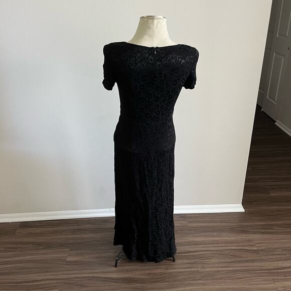 Vtg Y2K 2000s Black Floral Gothic Maxi Dress Wmns 6 Whimsygoth Fairy Grunge - Picture 6 of 8